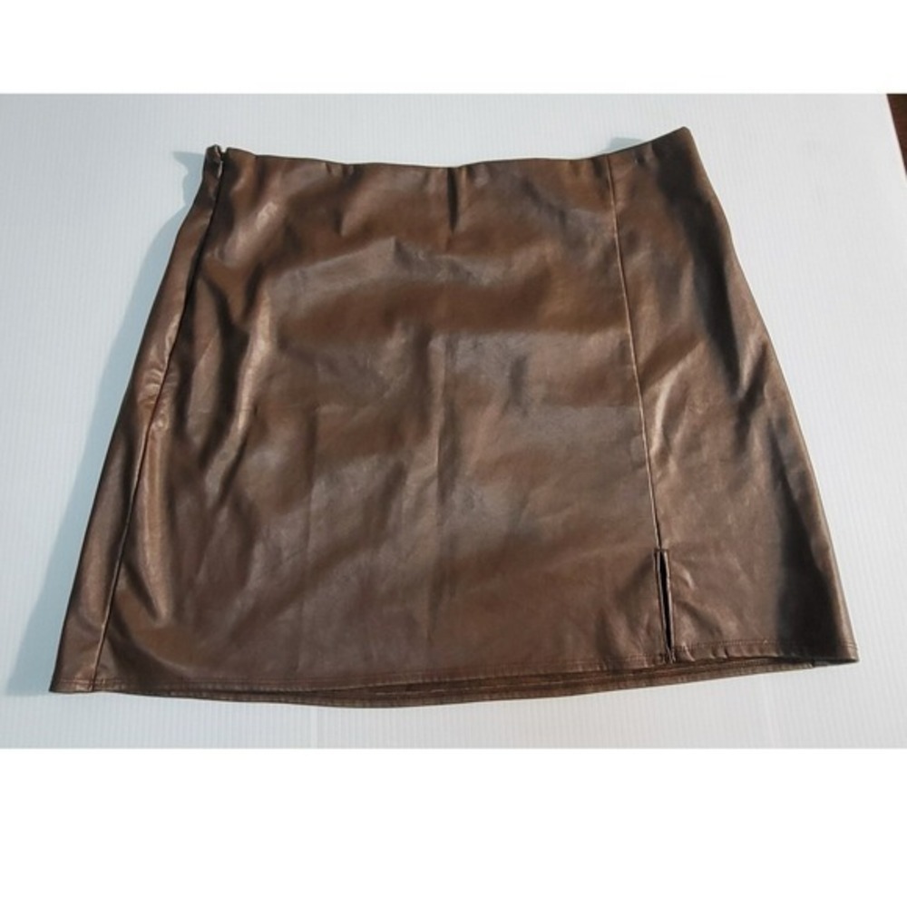 Leather Mini Skirt Brown Faux Leather High Waist Party Club Size XL